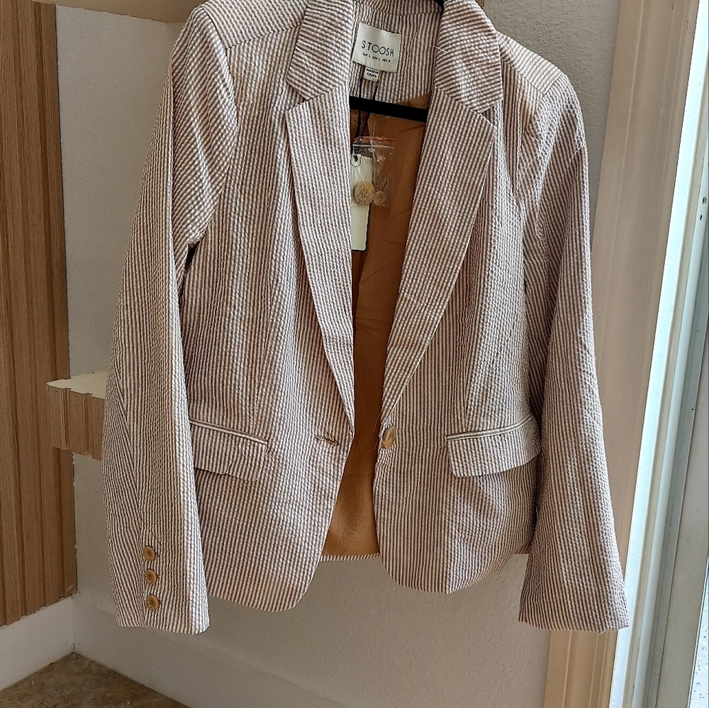 COS Women's Striped Blazer - Brown and White